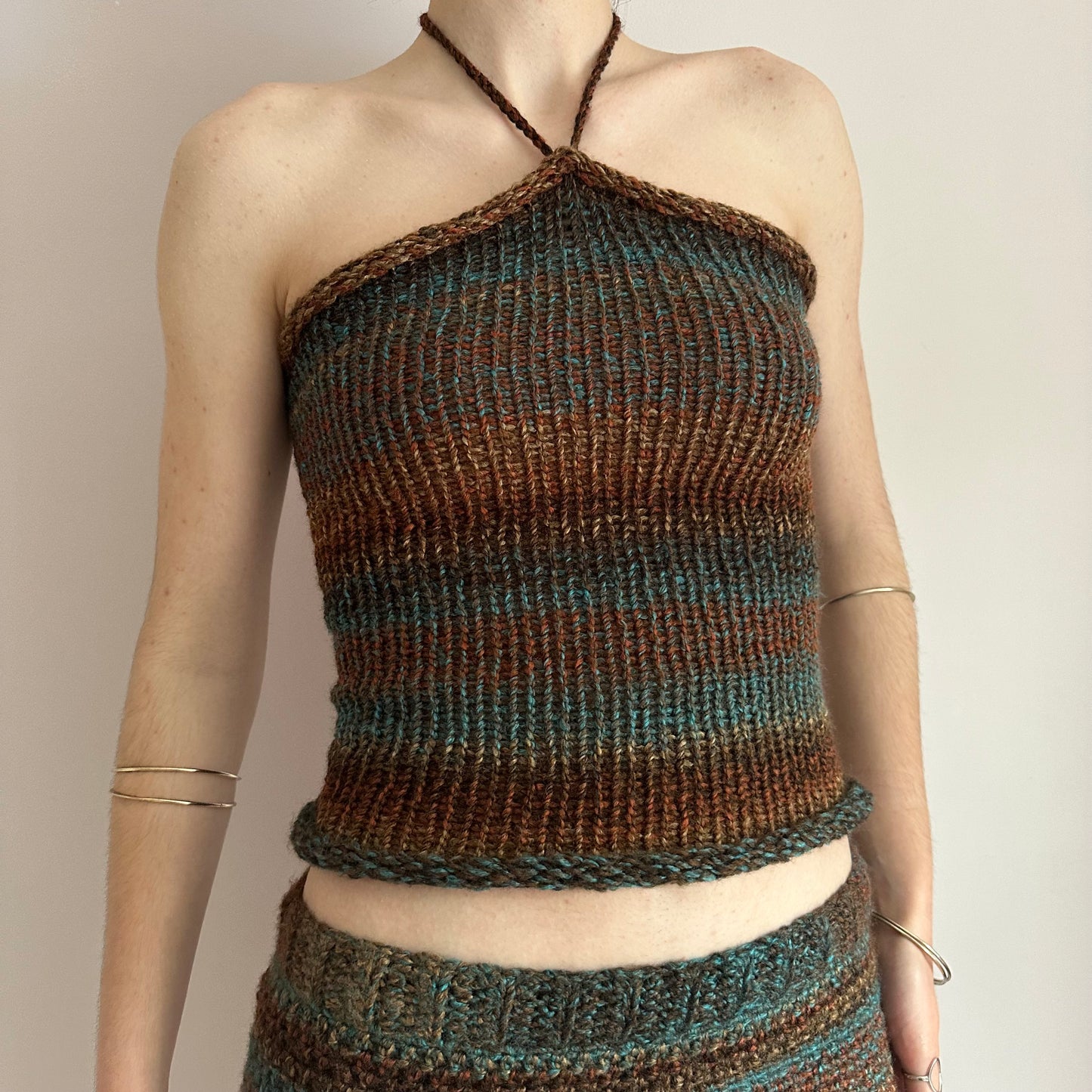 Handmade brown and blue ombré knitted halter top