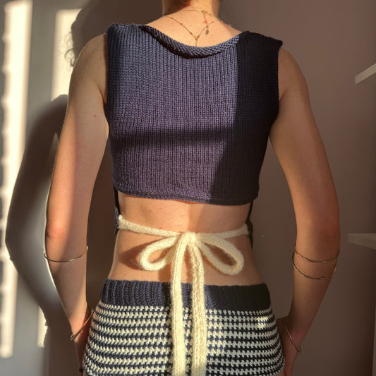 The Blueberry Vest: handmade navy blue and cream striped vest top - choose with or without bow back