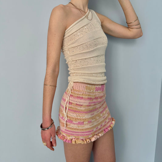 Handmade frilly crochet mini skirt - pre made