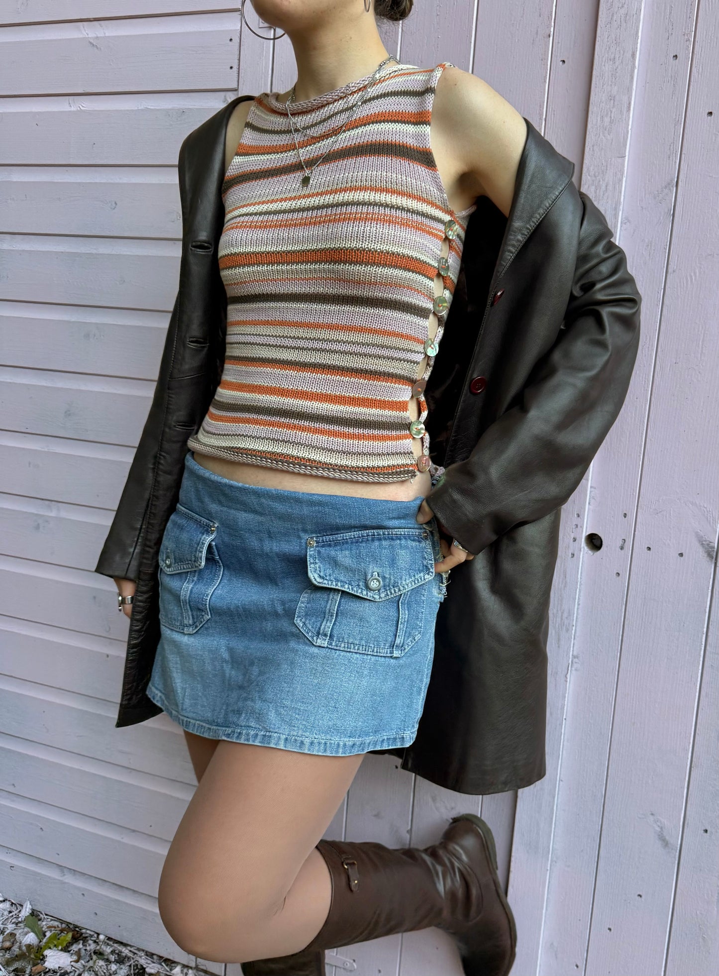 Handmade retro striped Pearl Vest with abalone shell buttons