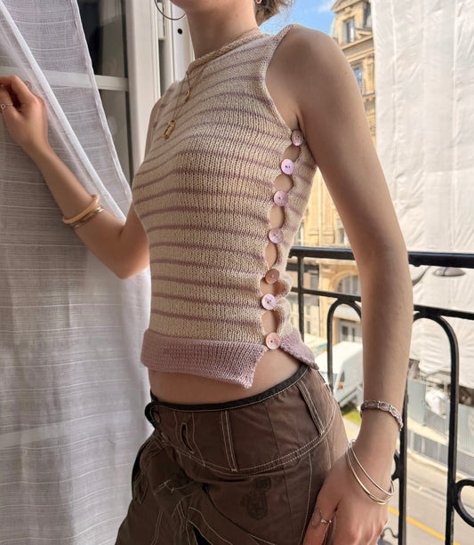 1 of 1 striped Pearl Vest in cream & dusky pink (pre made in S-M)