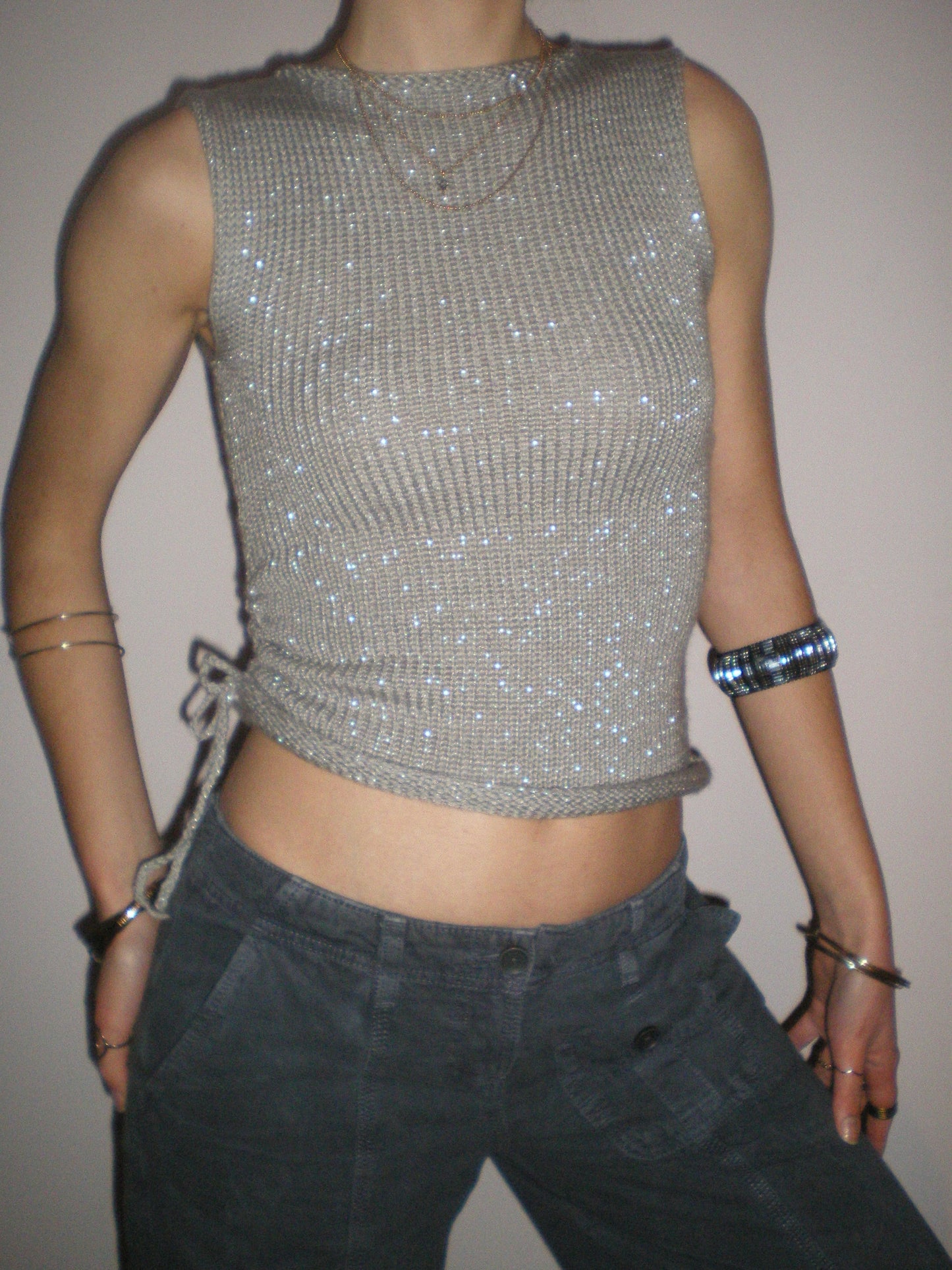 Handmade silver metallic ruched knitted vest