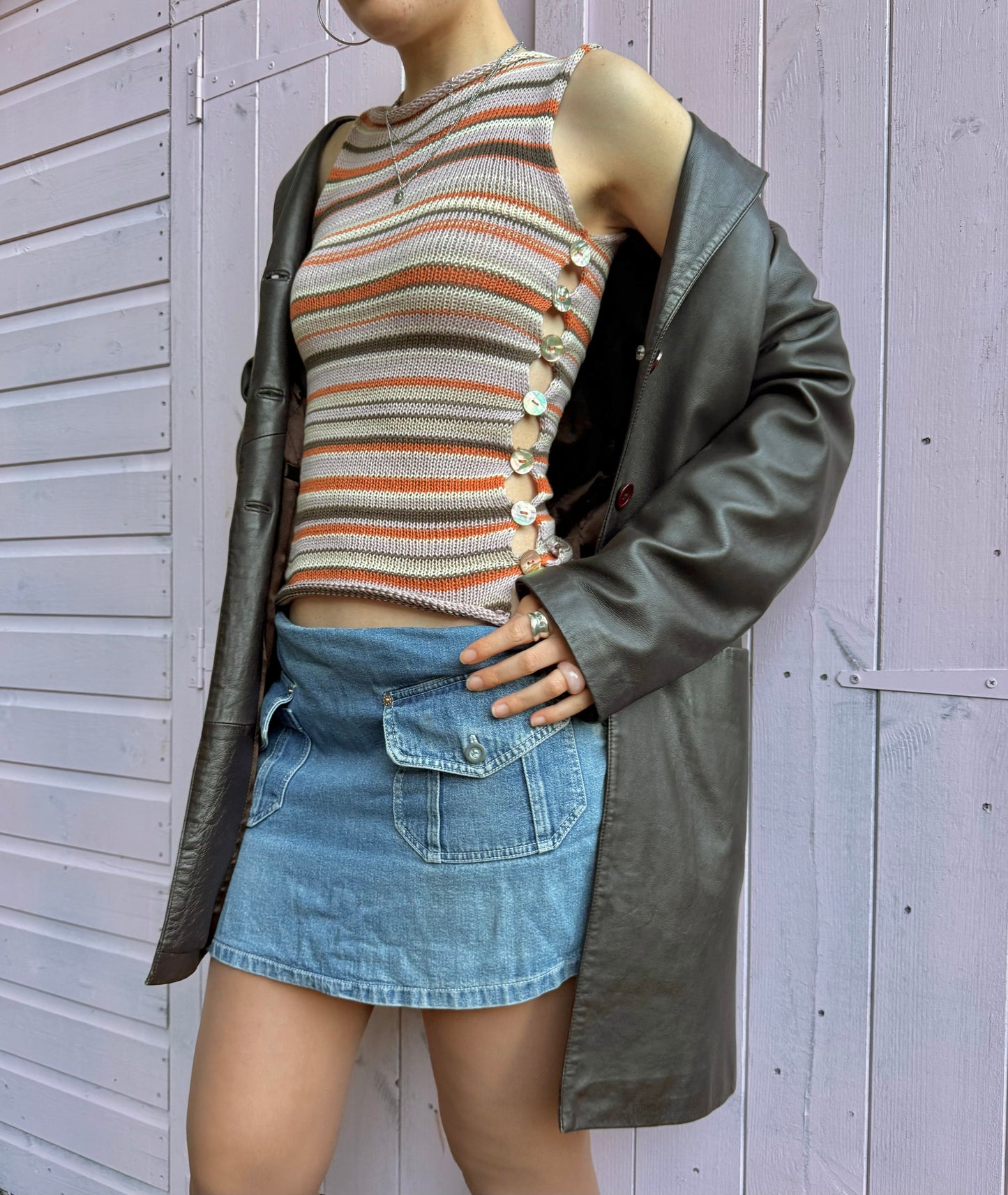 Handmade retro striped Pearl Vest with abalone shell buttons