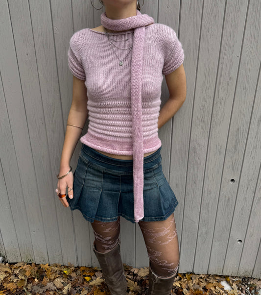 The Ripple Tee in dusky pink - handmade shirred top with puff sleeves