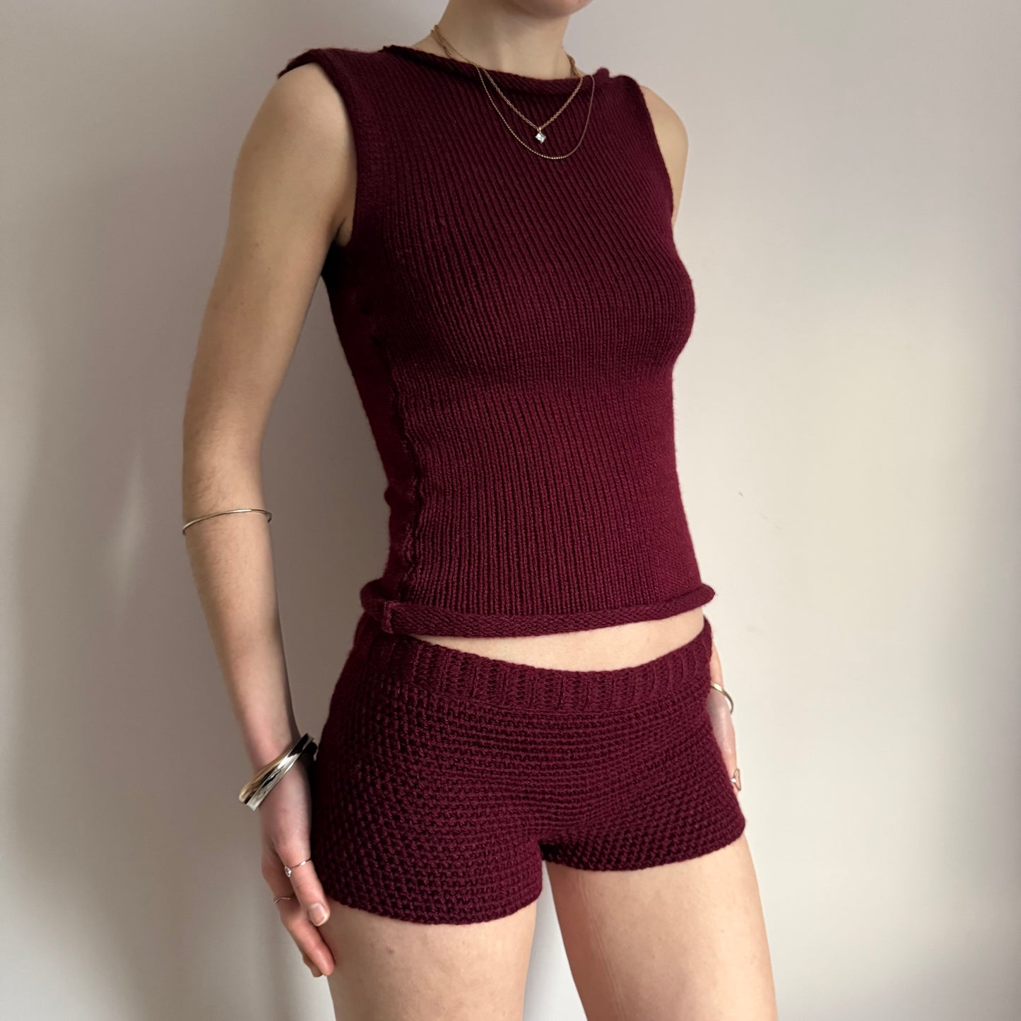 Handmade burgundy crochet shorts