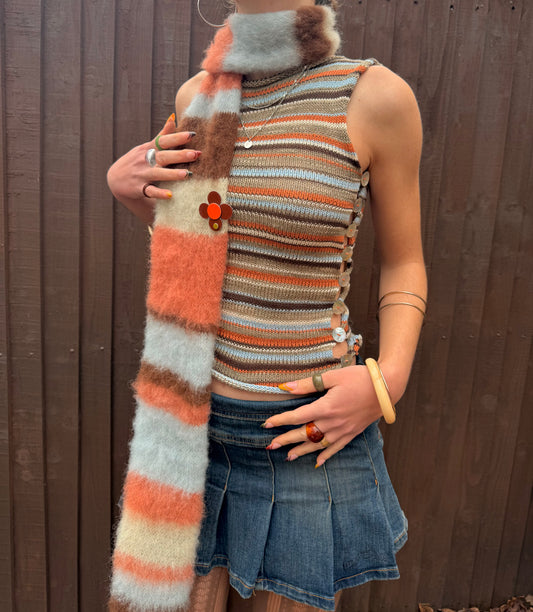 Retro Striped Pearl Vest - handmade knitted vest with mother of pearl buttons