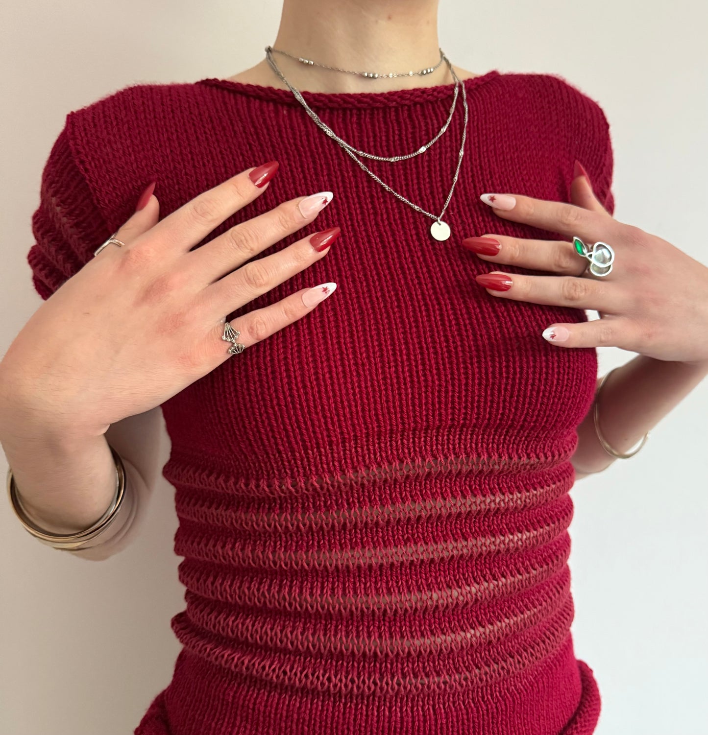 The Ripple Tee in cherry red - handmade shirred top with puff sleeves