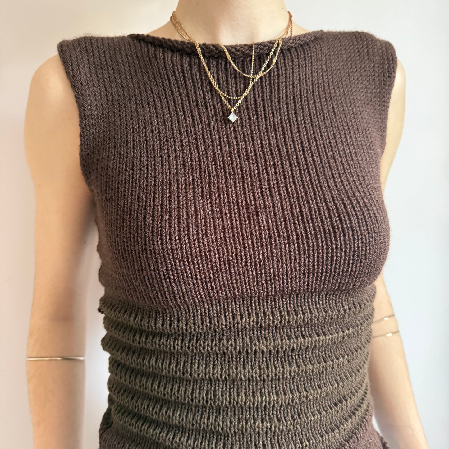 Handmade brown shirred knitted vest