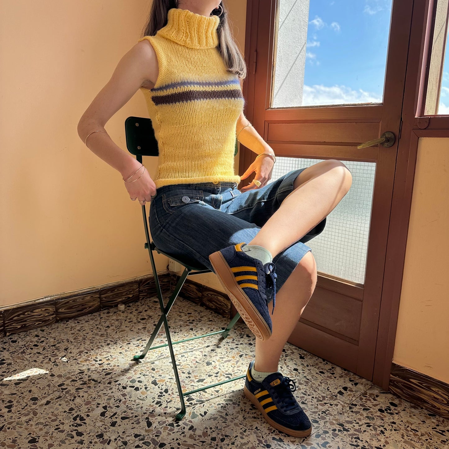 The Aurelia Vest - striped yellow turtleneck knit vest