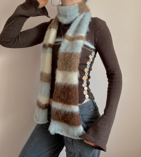 Pearl Long Sleeve in brown and blue - handmade striped knit jumper with buttons