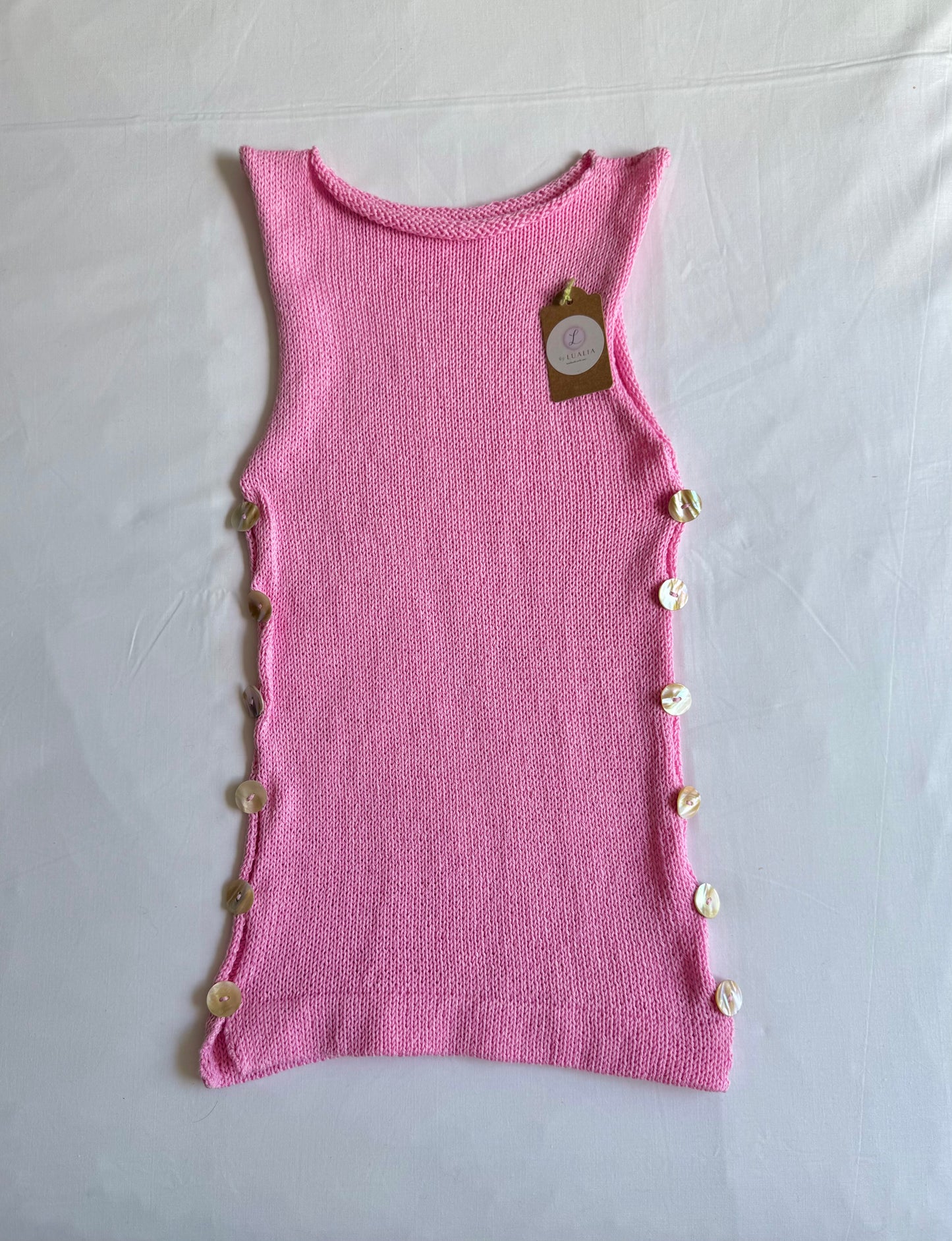 The Pearl Vest in candy pink - with mother of pearl buttons (pre made in size S)