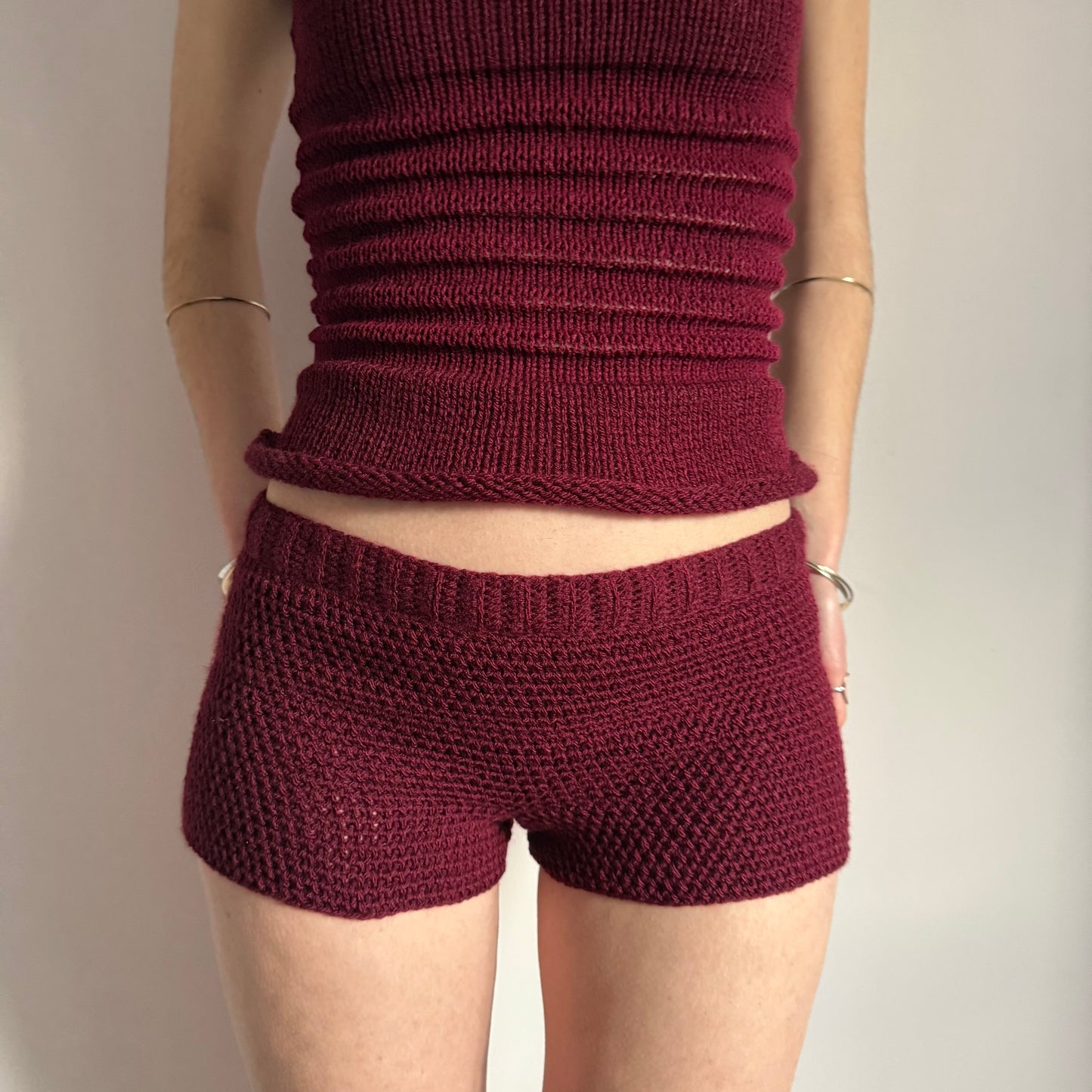 Handmade burgundy crochet shorts