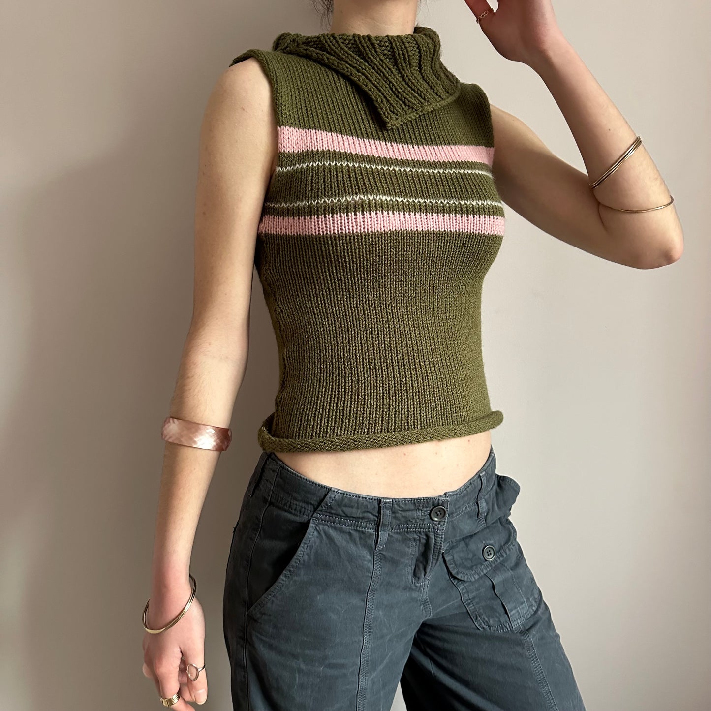 The Jade Vest - striped asymmetrical turtleneck knit vest
