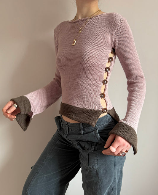 Colour block Pearl long sleeve in dusky pink and mocha