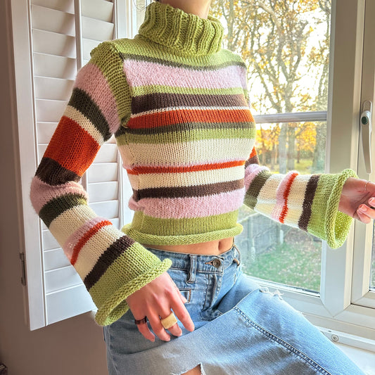 The Lola Jumper - handmade knitted striped roll neck sweater