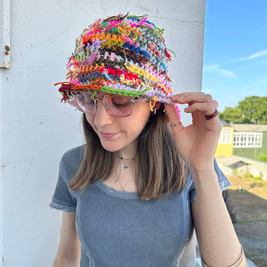 Handmade crochet bucket hat made from leftover scraps of yarn - 1 of 1