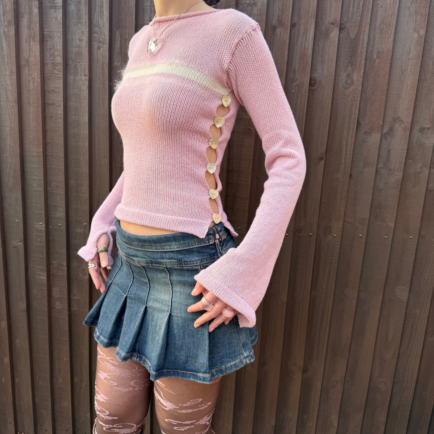 Baby pink and cream Pearl long sleeve with heart buttons - 1 of 1 💕