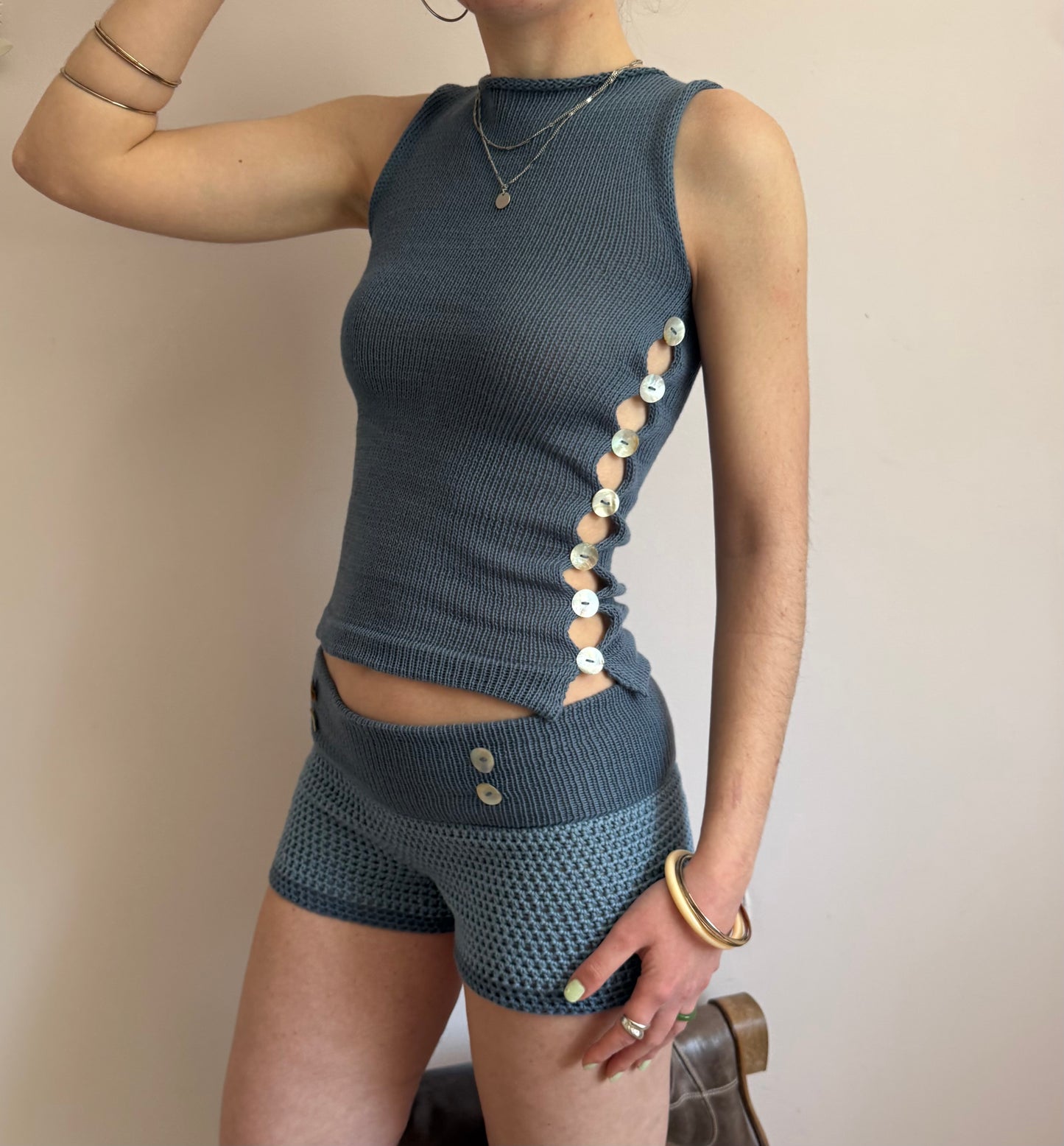 The Denim Blue Pearl Button Set