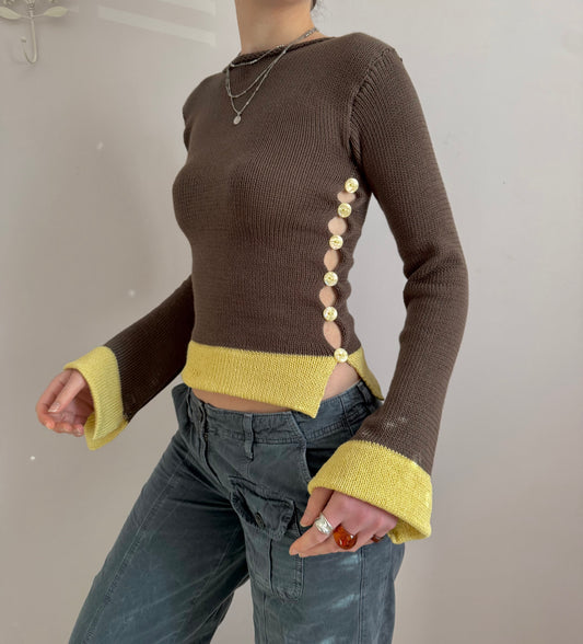 Colour block Pearl long sleeve in mocha & yellow