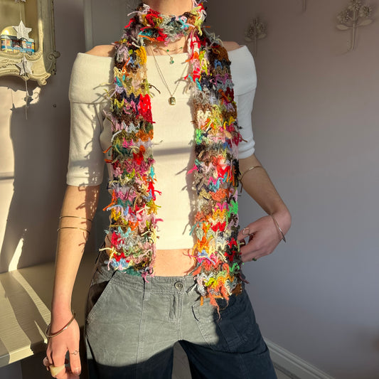 Scrappy skinny scarf #1 - handmade from leftover yarn scraps