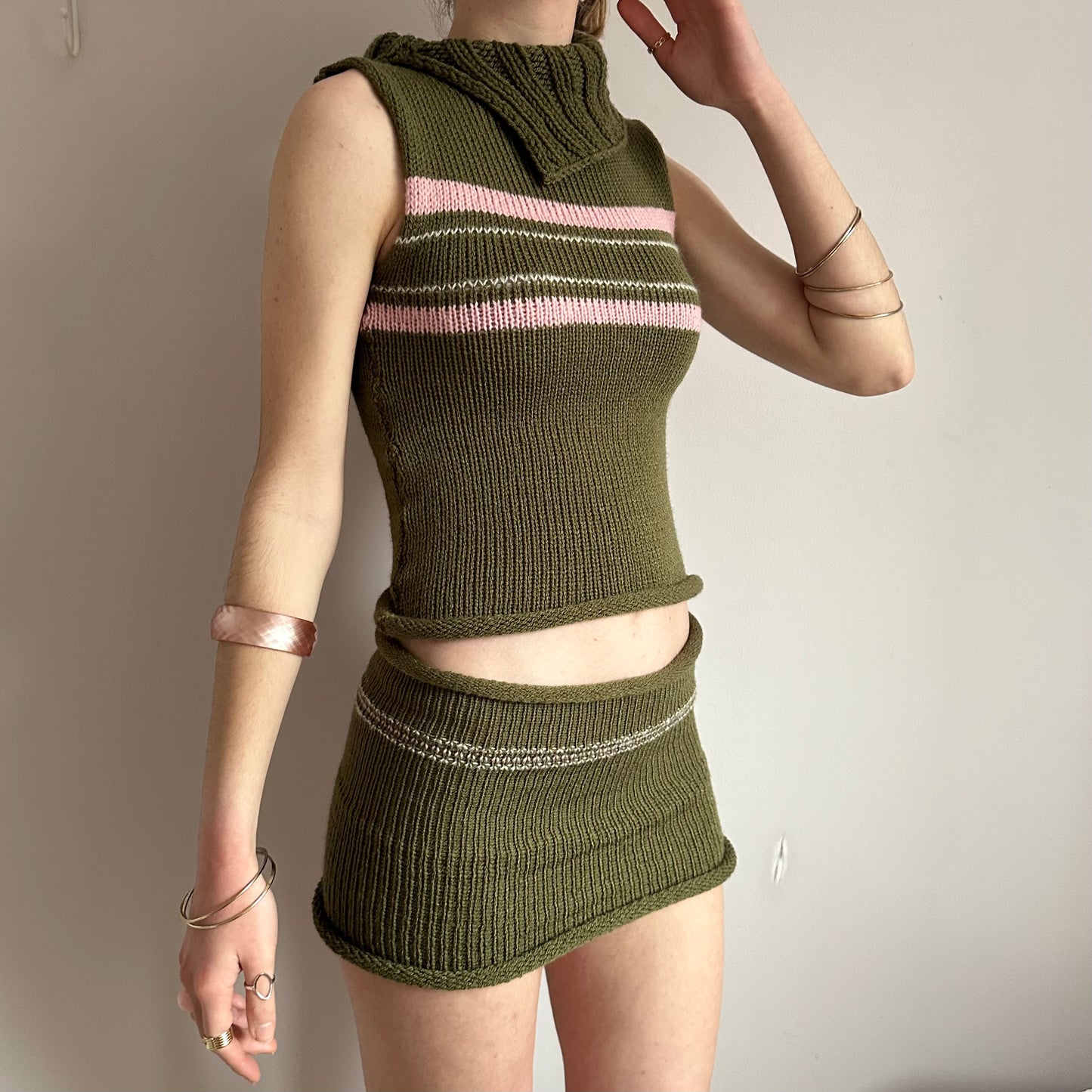The Jade Vest - striped asymmetrical turtleneck knit vest