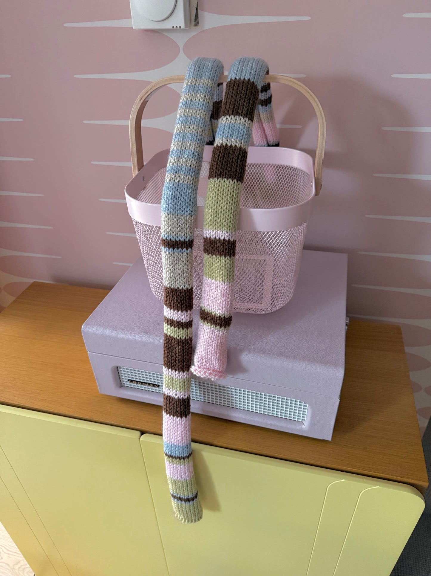 The Springtime Scarf - handmade knitted multicoloured striped skinny scarf - pre made
