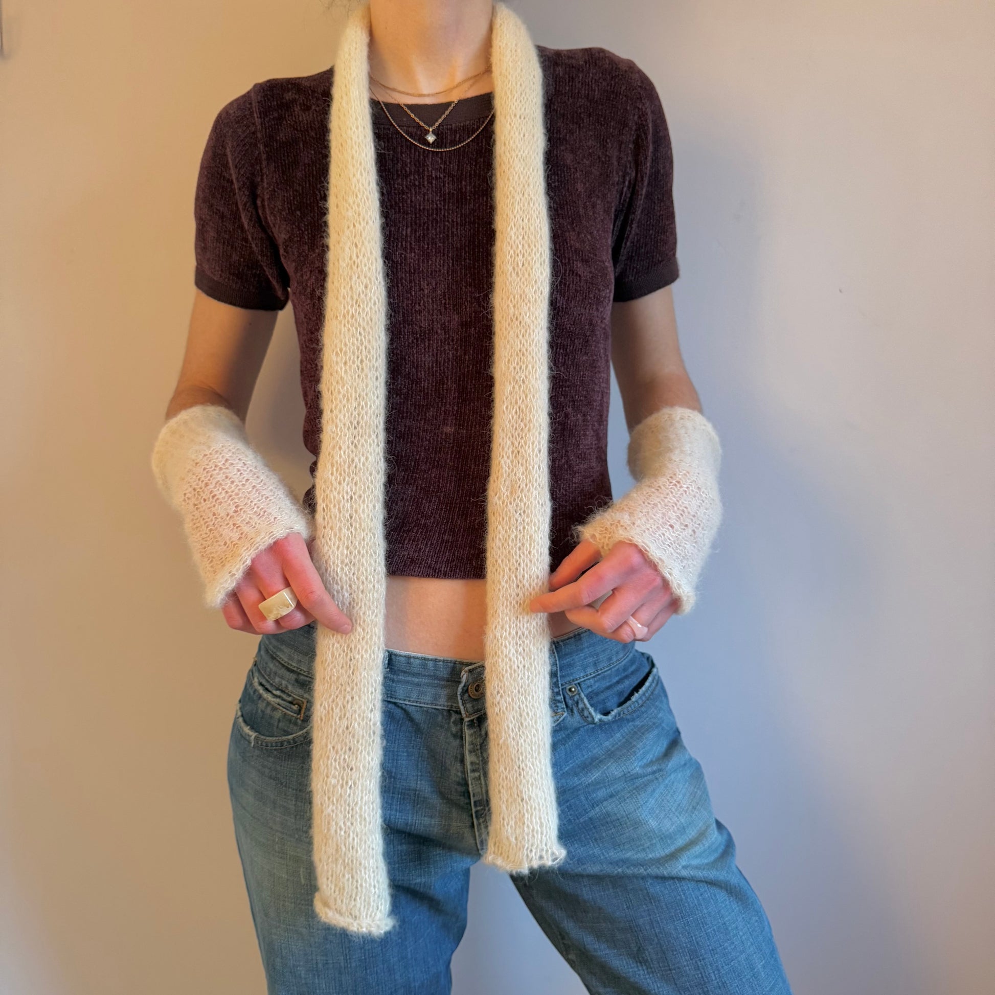 mohair off white skinny scarf full length