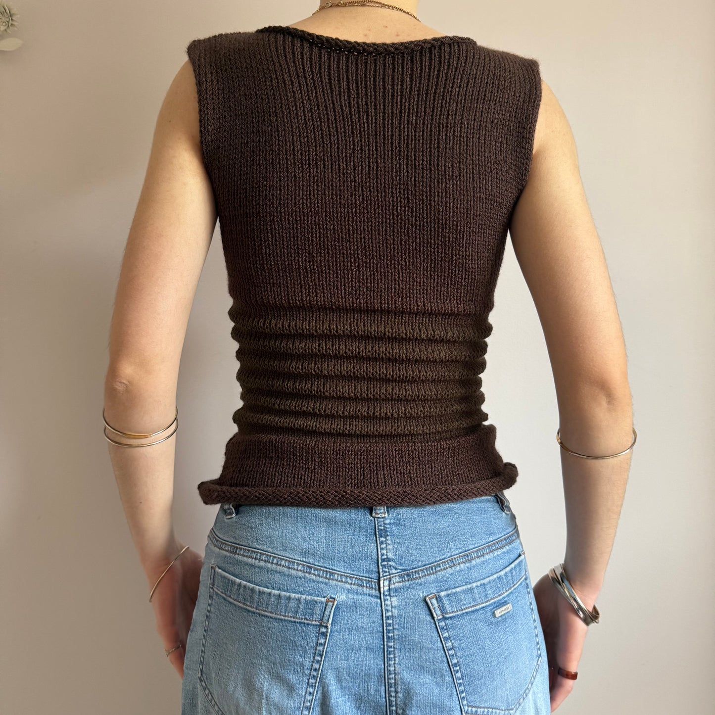 Handmade brown shirred knitted vest