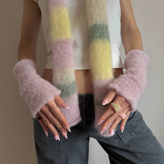 Handmade reversible knitted mohair hand warmers - 7 COLOUR OPTIONS