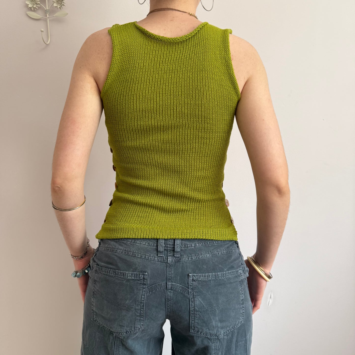 The Pearl Vest in lime green - with mother of pearl buttons