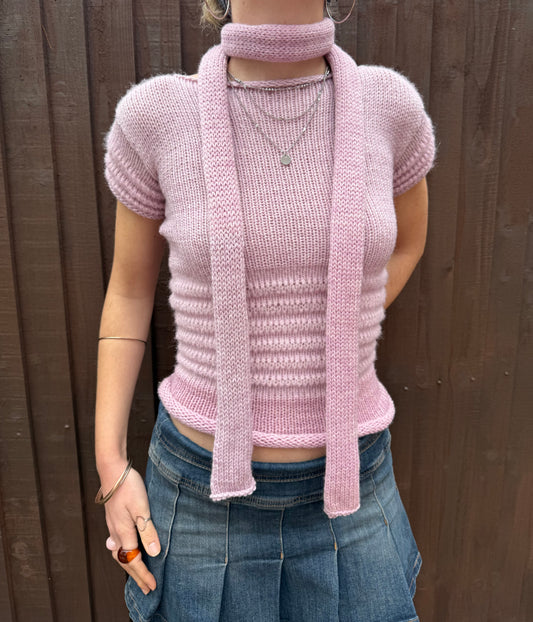 Handmade knitted skinny scarf in dusky pink - pre made