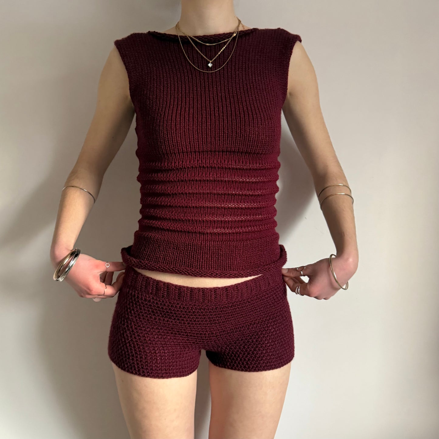 Handmade burgundy crochet shorts