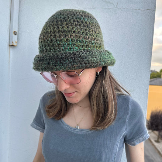 Green crochet bucket hat beanie
