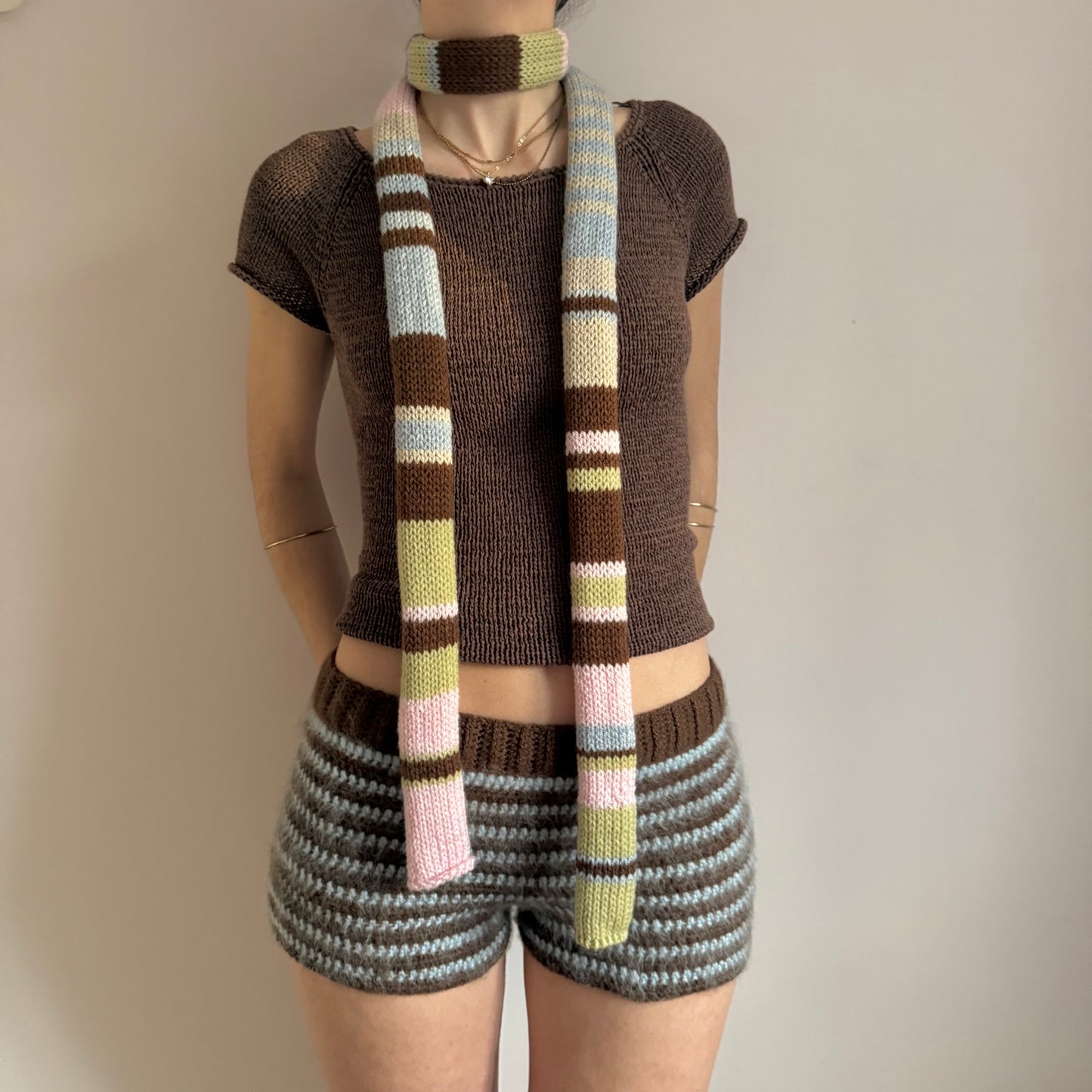 The Springtime Scarf - handmade knitted multicoloured striped skinny scarf