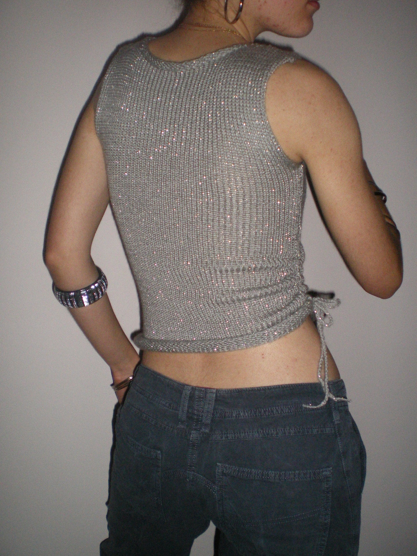 Handmade silver metallic ruched knitted vest