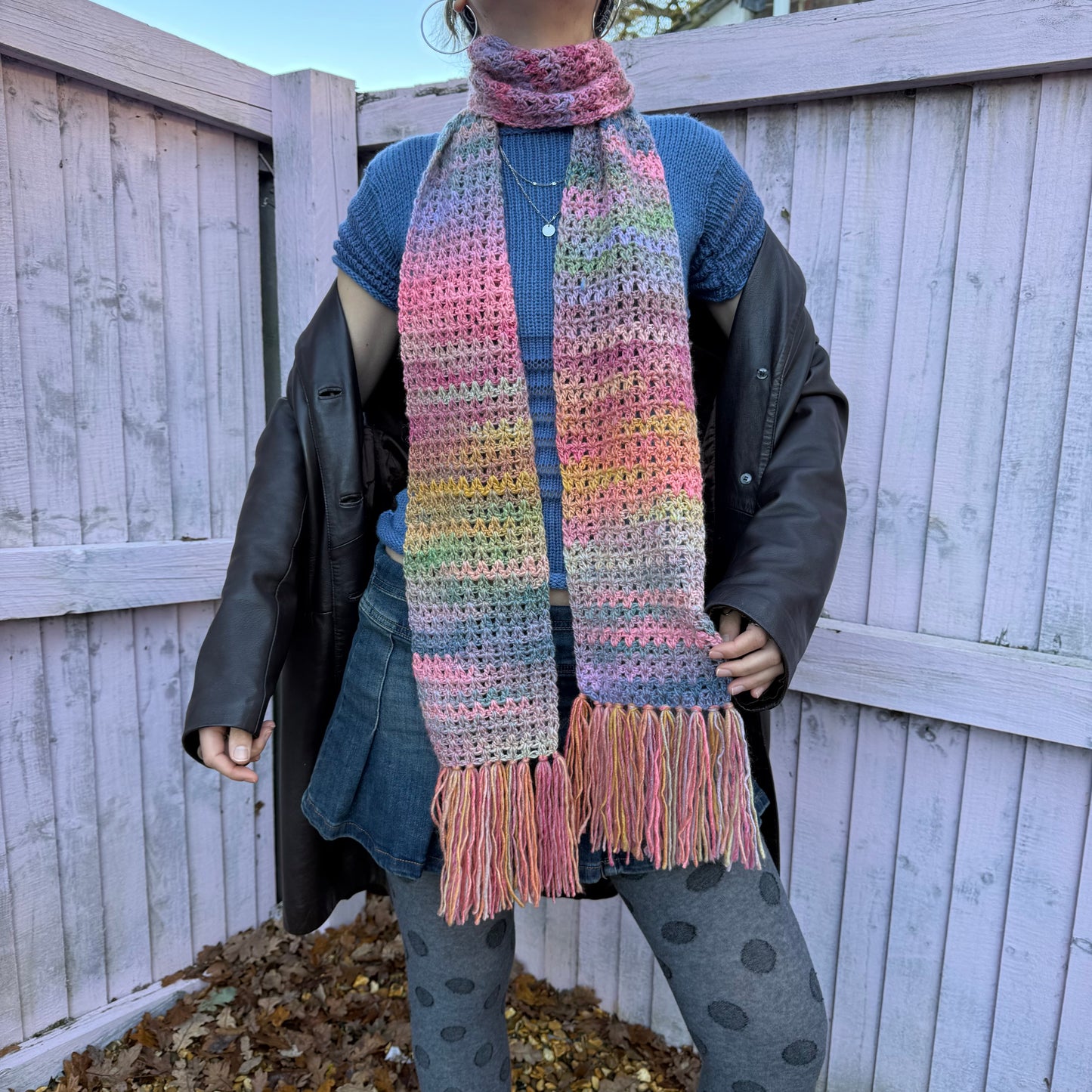 Handmade ombré rainbow crochet tassel scarf - 1 of 1 limited edition