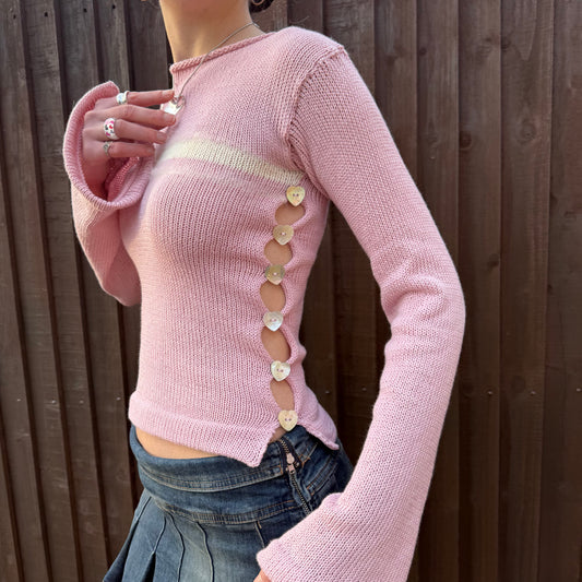 Baby pink and cream Pearl long sleeve with heart buttons - 1 of 1 💕