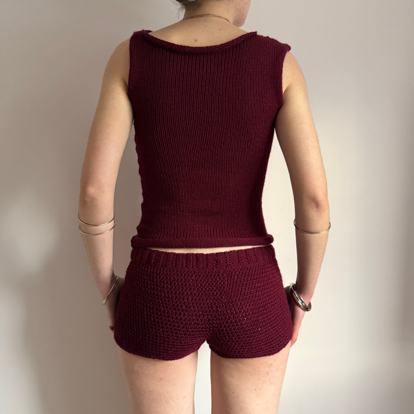 Handmade burgundy crochet shorts