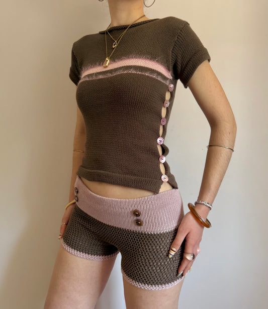 The Pearl Button Shorts in mocha & dusky pink (pre made in S)