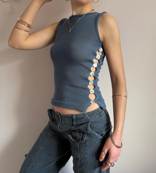 The Pearl Vest in denim blue - choose from 2 design options