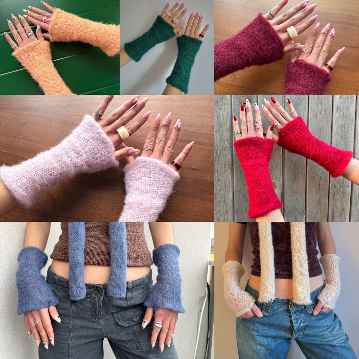 Handmade reversible knitted mohair hand warmers - 7 COLOUR OPTIONS (pre made)