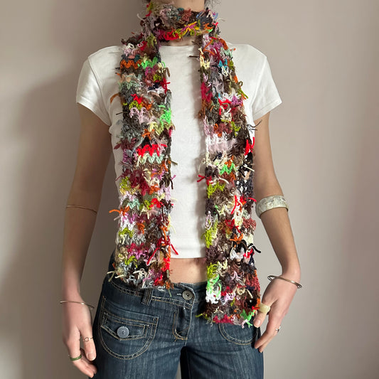 Scrappy skinny scarf #2 - handmade from leftover yarn scraps