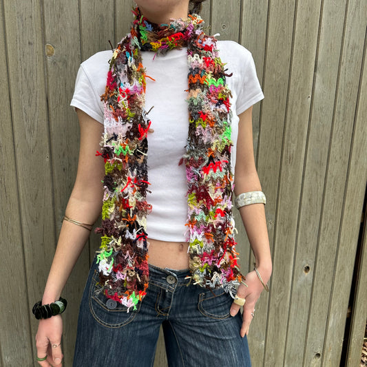 Scrappy skinny scarf #2 - handmade from leftover yarn scraps