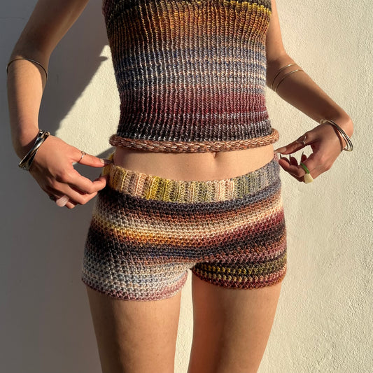 Handmade Aurora ombré striped crochet shorts