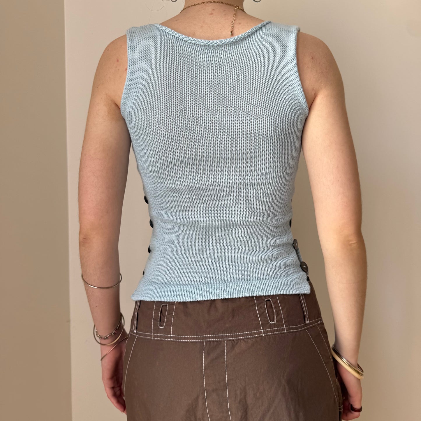 Striped Pearl Vest in baby blue and grey