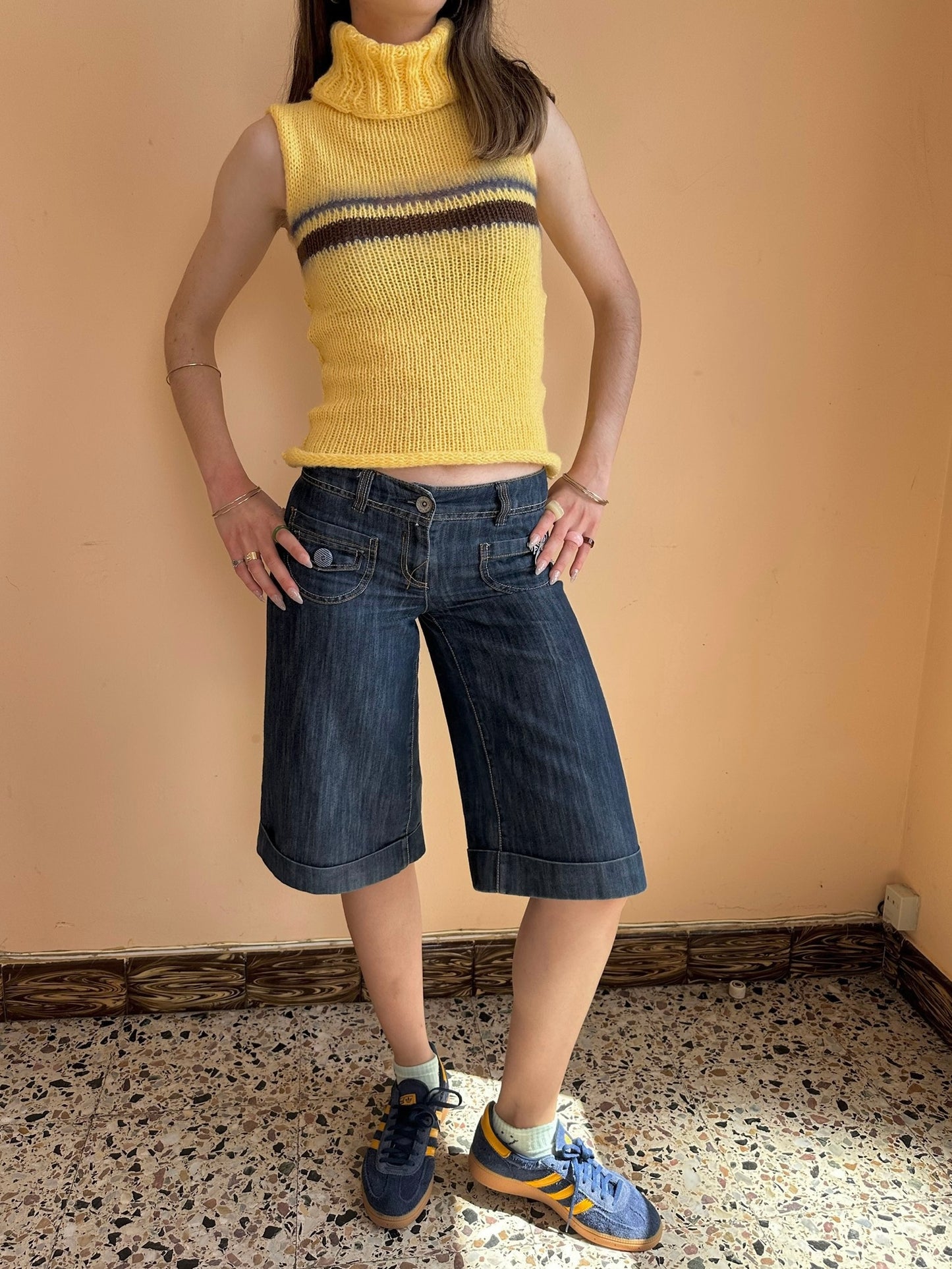 The Aurelia Vest - striped yellow turtleneck knit vest