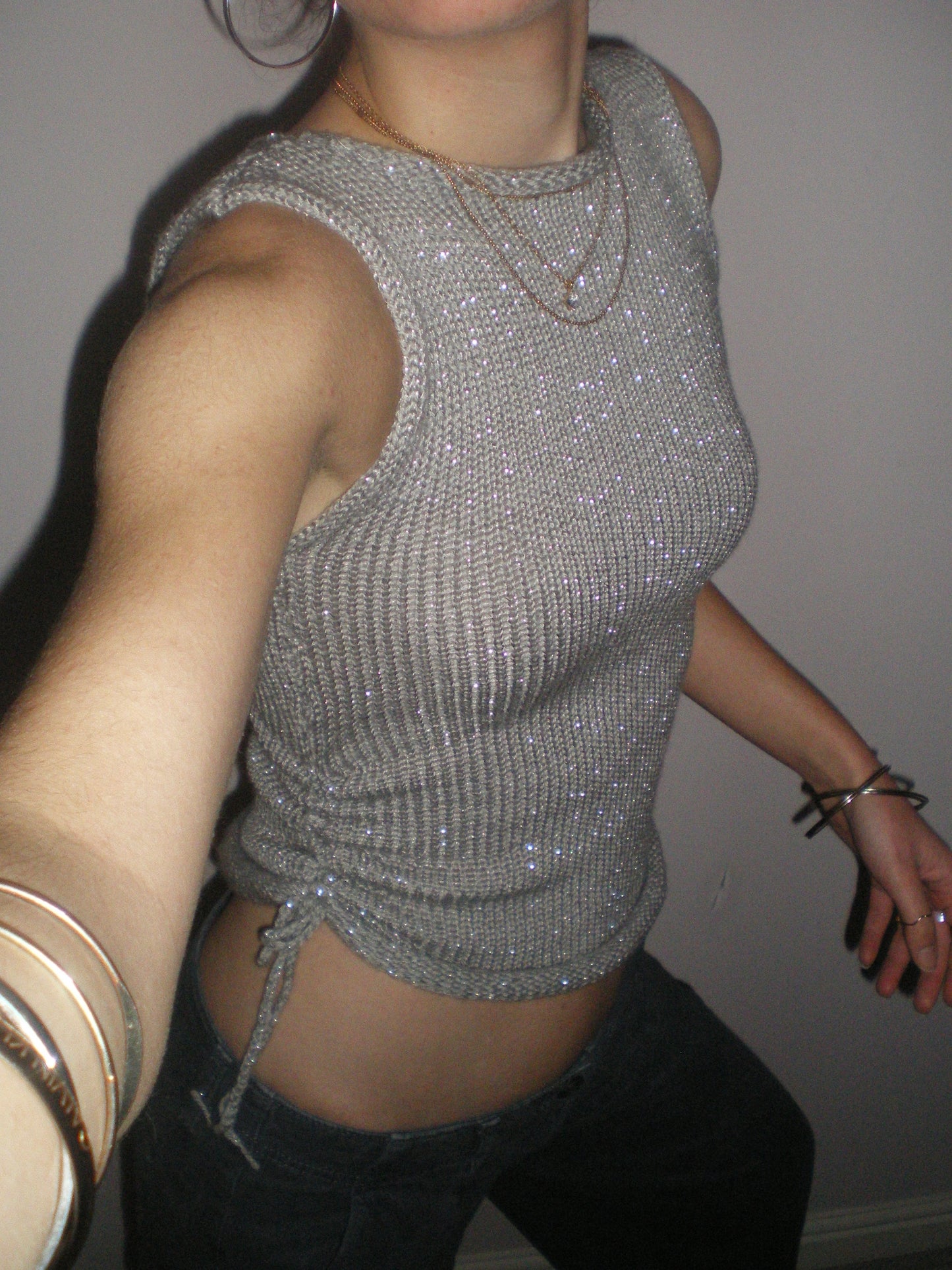Handmade silver metallic ruched knitted vest