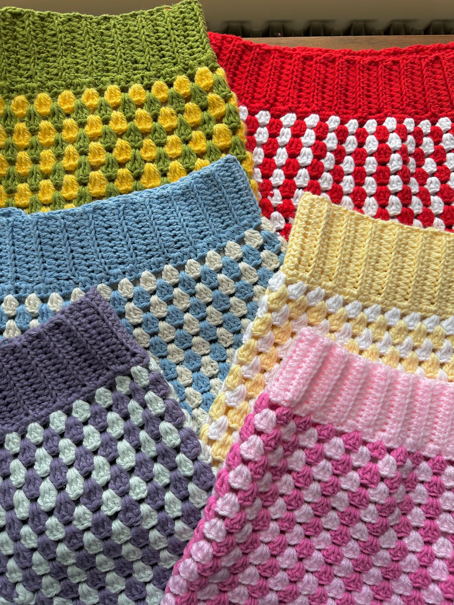 Handmade gingham crochet shorts in purple and duck egg blue (pre made in L)