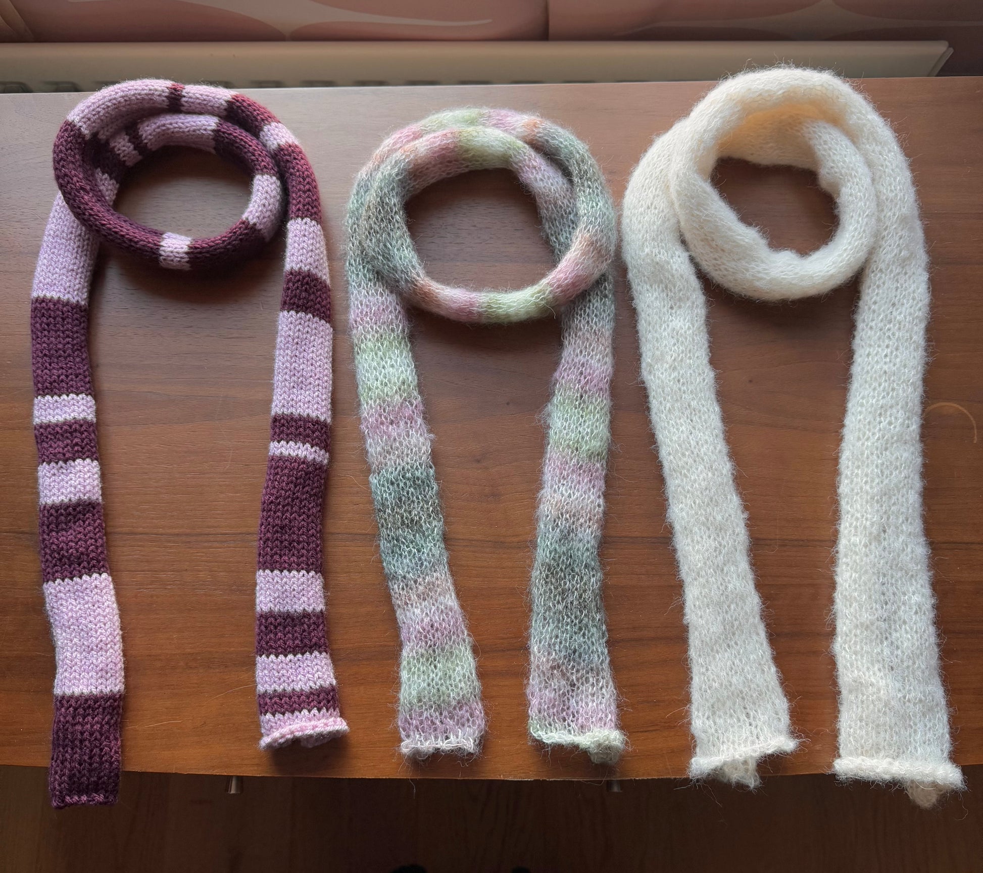 multiple striped knitted skinny scarves