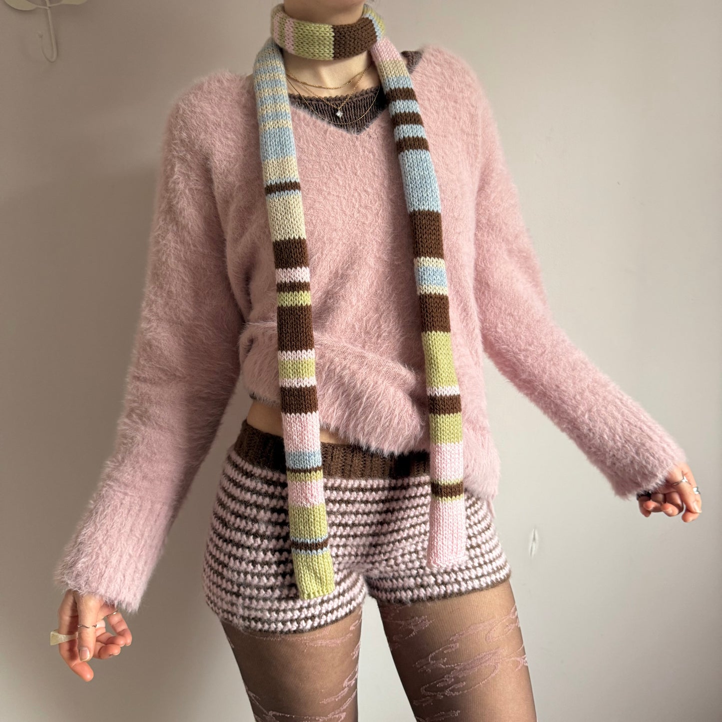 The Springtime Scarf - handmade knitted multicoloured striped skinny scarf